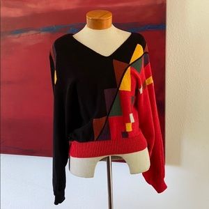 Vintage Black and Red V-Neck Sweater